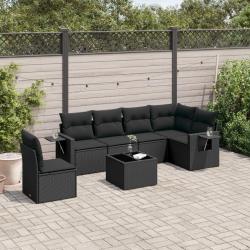 Salon de jardin 7 pcs avec coussins noir r&eacute;sine tress&eacute;e