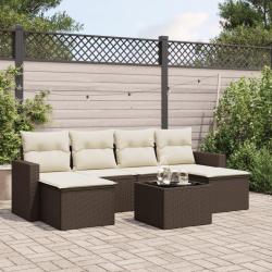 Salon de jardin avec coussins 7 pcs marron r&eacute;sine tress&eacute;e