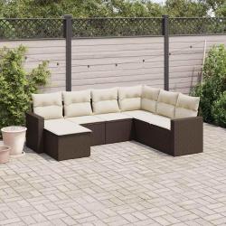 Salon de jardin avec coussins 7 pcs marron r&eacute;sine tress&eacute;e