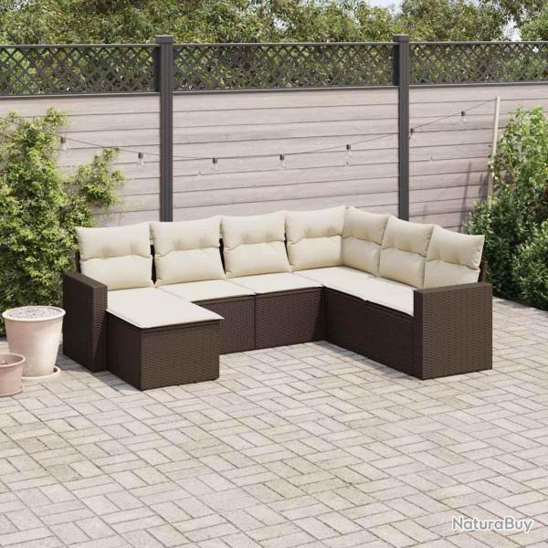 Salon de jardin avec coussins 7 pcs marron r�sine tress�e