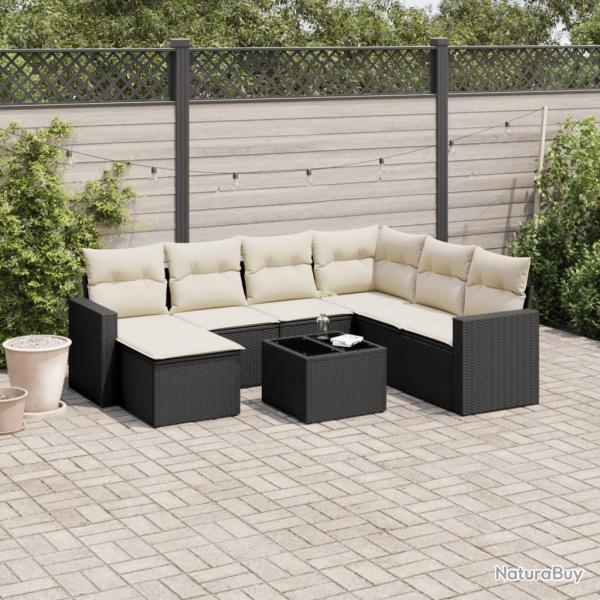 Salon de jardin 8 pcs avec coussins noir r�sine tress�e