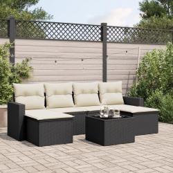 Salon de jardin 7 pcs avec coussins noir r&eacute;sine tress&eacute;e