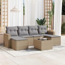 Salon de jardin avec coussins 7 pcs beige r&eacute;sine tress&eacute;e