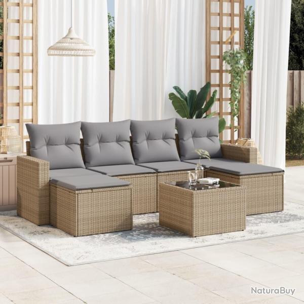 Salon de jardin avec coussins 7 pcs beige r�sine tress�e