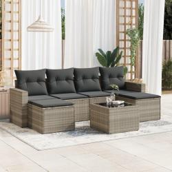 Salon de jardin avec coussins 7 pcs gris clair r&eacute;sine tress&eacute;e