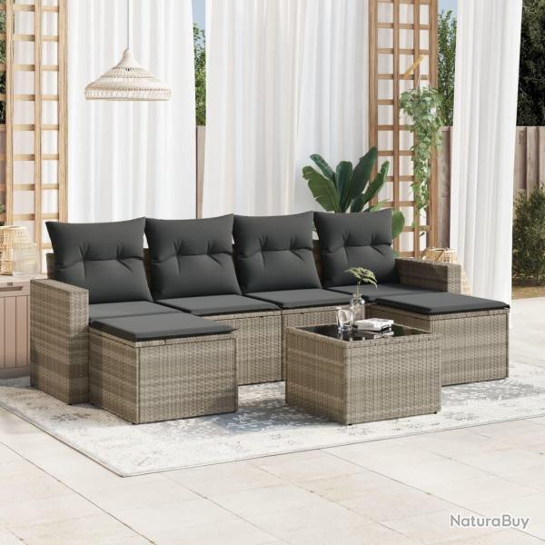 Salon de jardin avec coussins 7 pcs gris clair r�sine tress�e