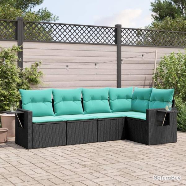 Salon de jardin 5 pcs avec coussins noir r�sine tress�e