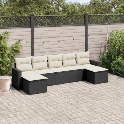 Salon de jardin 7 pcs avec coussins noir r&eacute;sine tress&eacute;e