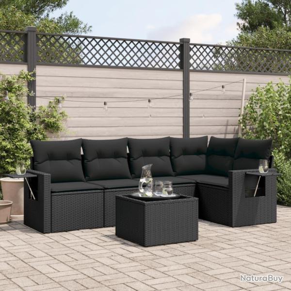 Salon de jardin 6 pcs avec coussins noir r�sine tress�e