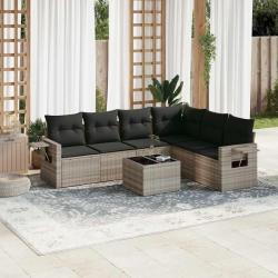 Salon de jardin avec coussins 7 pcs gris clair r&eacute;sine tress&eacute;e