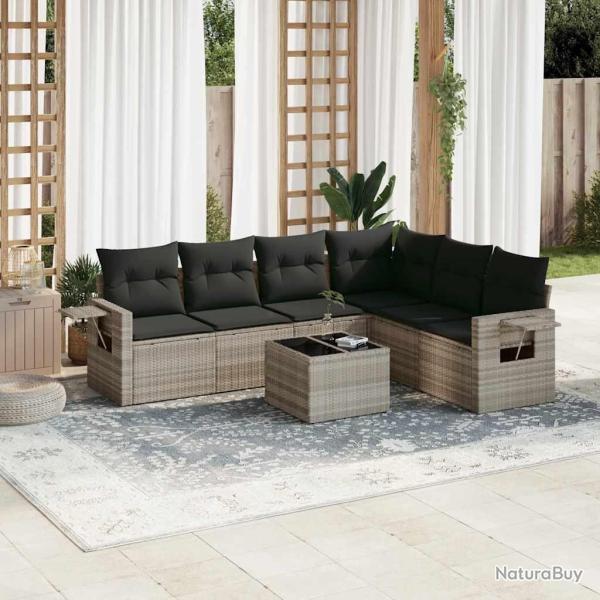 Salon de jardin avec coussins 7 pcs gris clair r�sine tress�e