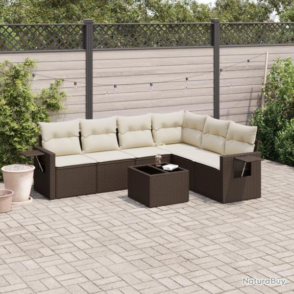 Salon de jardin avec coussins 7 pcs marron r�sine tress�e