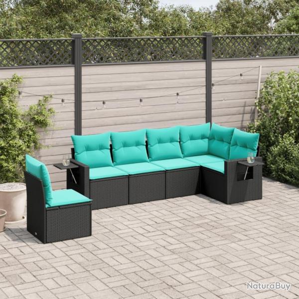 Salon de jardin 6 pcs avec coussins noir r�sine tress�e