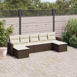Salon de jardin avec coussins 7 pcs marron r&eacute;sine tress&eacute;e