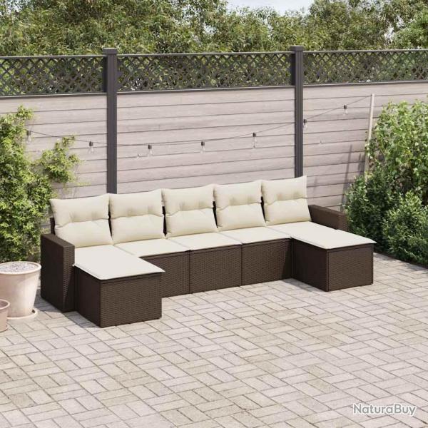 Salon de jardin avec coussins 7 pcs marron r�sine tress�e