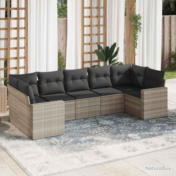 Salon de jardin avec coussins 7 pcs gris clair r�sine tress�e