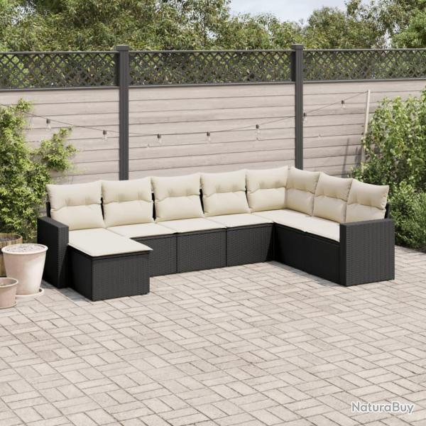 Salon de jardin 8 pcs avec coussins noir r�sine tress�e
