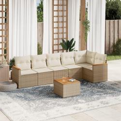 Salon de jardin avec coussins 7 pcs beige r&eacute;sine tress&eacute;e