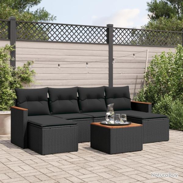 Salon de jardin 7 pcs avec coussins noir r�sine tress�e