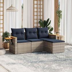 Salon de jardin 4 pcs avec coussins gris r&eacute;sine tress&eacute;e