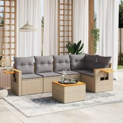 Salon de jardin avec coussins 6 pcs beige r&eacute;sine tress&eacute;e