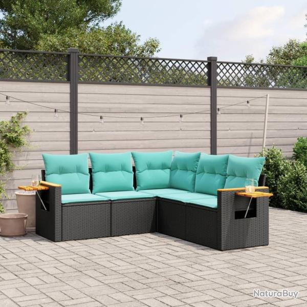 Salon de jardin 5 pcs avec coussins noir r�sine tress�e