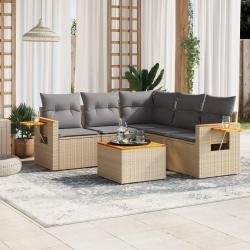 Salon de jardin avec coussins 6 pcs beige r&eacute;sine tress&eacute;e