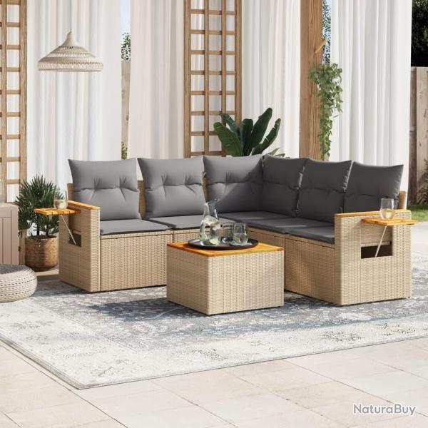 Salon de jardin avec coussins 6 pcs beige r�sine tress�e