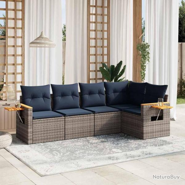 Salon de jardin 5 pcs avec coussins gris r�sine tress�e