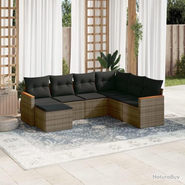 Salon de jardin avec coussins 7 pcs gris r�sine tress�e