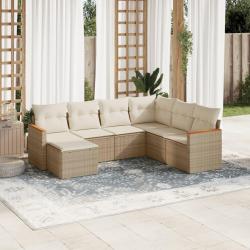 Salon de jardin avec coussins 7 pcs beige r&eacute;sine tress&eacute;e