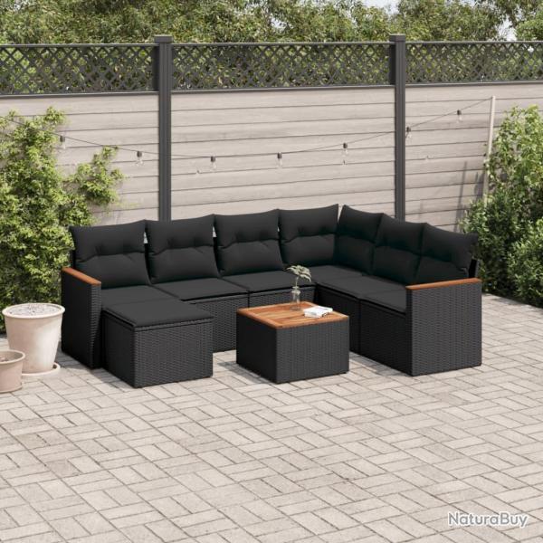 Salon de jardin 8 pcs avec coussins noir r�sine tress�e