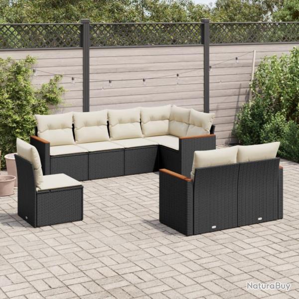 Salon de jardin 8 pcs avec coussins noir r�sine tress�e