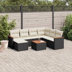 Salon de jardin 8 pcs avec coussins noir r&eacute;sine tress&eacute;e