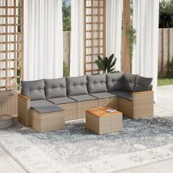 Salon de jardin avec coussins 8pcs m&eacute;lange beige r&eacute;sine tress&eacute;e