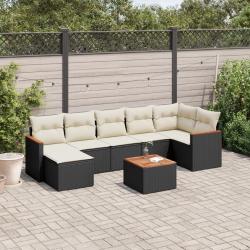 Salon de jardin 8 pcs avec coussins noir r&eacute;sine tress&eacute;e