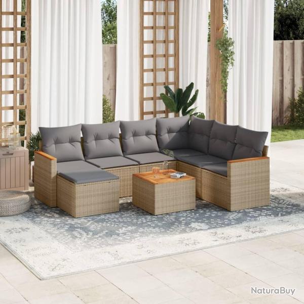 Salon de jardin avec coussins 8pcs m�lange beige r�sine tress�e