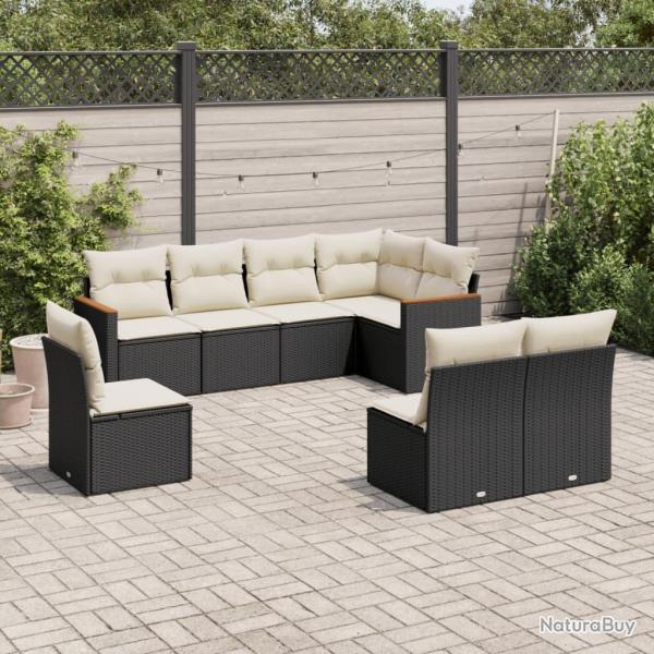 Salon de jardin 8 pcs avec coussins noir r�sine tress�e