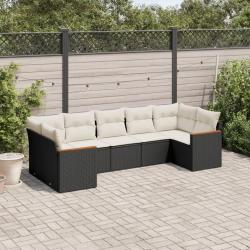 Salon de jardin 7 pcs avec coussins noir r&eacute;sine tress&eacute;e