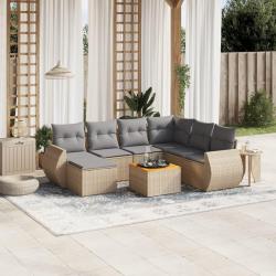 Salon de jardin avec coussins 8 pcs beige r&eacute;sine tress&eacute;e