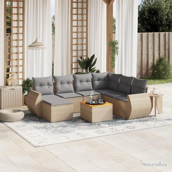 Salon de jardin avec coussins 8 pcs beige r�sine tress�e
