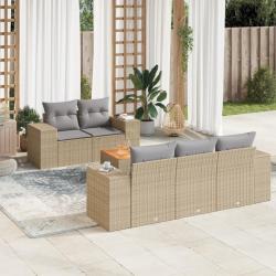 Salon de jardin avec coussins 6 pcs beige r&eacute;sine tress&eacute;e
