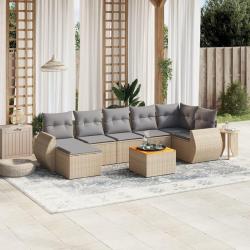 Salon de jardin avec coussins 8 pcs beige r&eacute;sine tress&eacute;e
