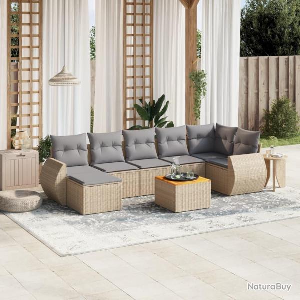 Salon de jardin avec coussins 8 pcs beige r�sine tress�e