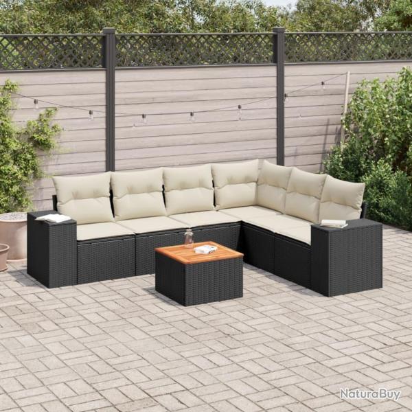 Salon de jardin 7 pcs avec coussins noir r�sine tress�e