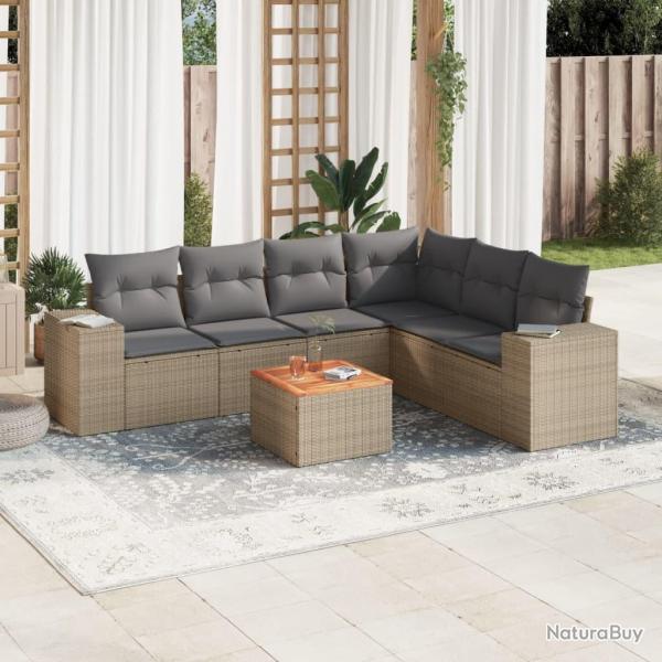 Salon de jardin avec coussins 7 pcs beige r�sine tress�e