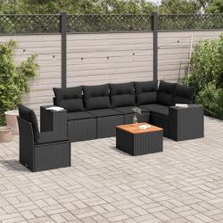 Salon de jardin 7 pcs avec coussins noir r&eacute;sine tress&eacute;e