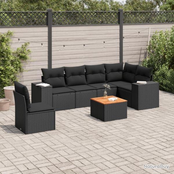 Salon de jardin 7 pcs avec coussins noir r�sine tress�e