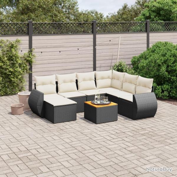 Salon de jardin 8 pcs avec coussins noir r�sine tress�e
