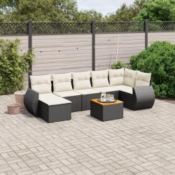 Salon de jardin 8 pcs avec coussins noir r&eacute;sine tress&eacute;e